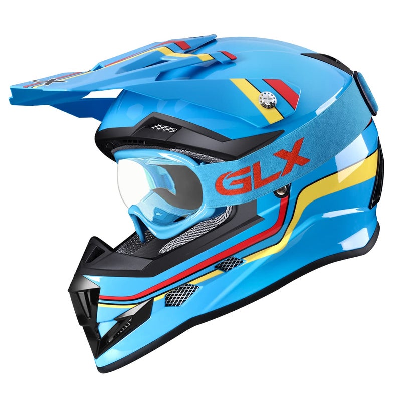 GLX GX623 Youth ATV/Dirt Bike Helmet Combo - Retro Blue, Medium - DOT - Image 2